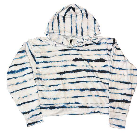 Onzie Women's After Yoga Hoodie M/L White Blue Tie Dye Retro Comfy Cozy NWT - Picture 2 of 9